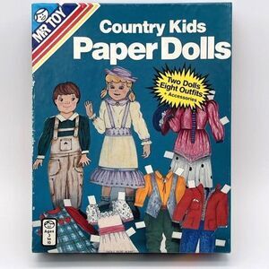 Vintage Mr. Toy Country Kids Paper Dolls Unused Open Box 2 Dolls 8 Outfits Retro